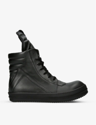 Rick Owens Mens Black Geobasket Leather High-top Trainers | ModeSens