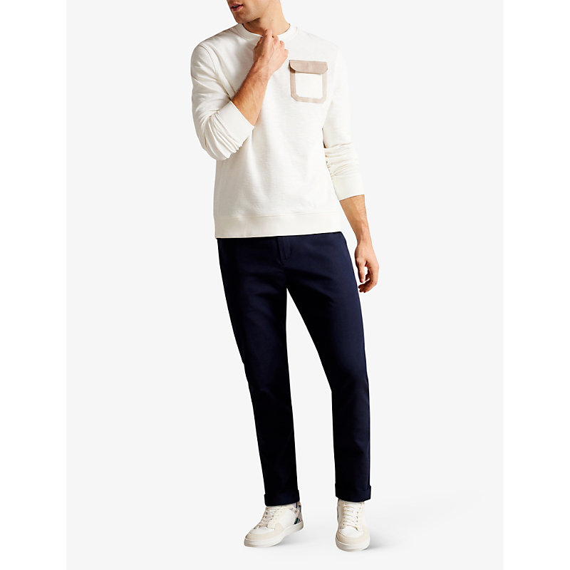 Shop Ted Baker Men's White Escana Pocket-detail Stretch-cotton Sweatshirt