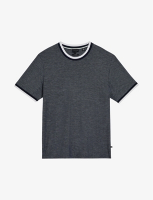Ted Baker Kids'  Mens Navy Bowker Textured Contrasting-trim Cotton T-shirt