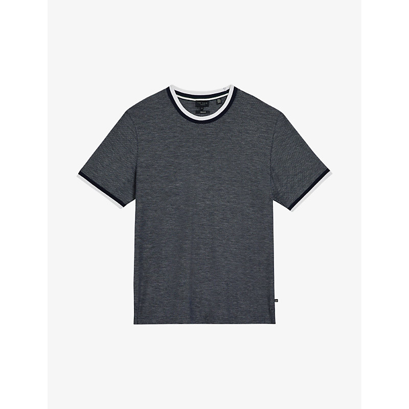 Ted Baker Kids'  Mens Navy Bowker Textured Contrasting-trim Cotton T-shirt