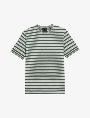 Shop Ted Baker Men's Khaki Vadell Striped Crewneck Cotton-blend T-shirt