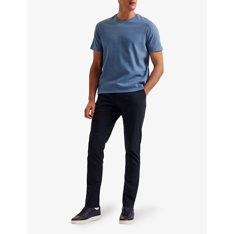 Shop Ted Baker Rakes Ribbed Crewneck Cotton T-shirt In Blue