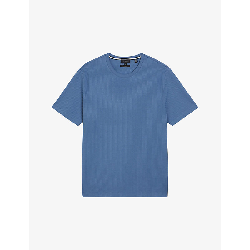 Shop Ted Baker Men's Blue Rakes Ribbed Crewneck Cotton T-shirt