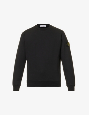 Stone Island Men's Black Logo-badge Relaxed-fit Cotton-jersey Sweatshirt
