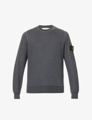 Stone Island Mens Dark Grey Logo-badge Relaxed-fit Cotton-jersey Sweatshirt