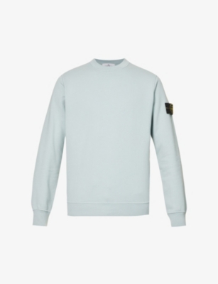 Stone Island Mens Sky Blue Logo-badge Relaxed-fit Cotton-jersey Sweatshirt