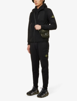 Shop Stone Island Mens  Brand-badge Relaxed-fit Cotton-jersey Hoody In Black