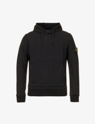 Shop Stone Island Men's Black Brand-badge Relaxed-fit Cotton-jersey Hoody