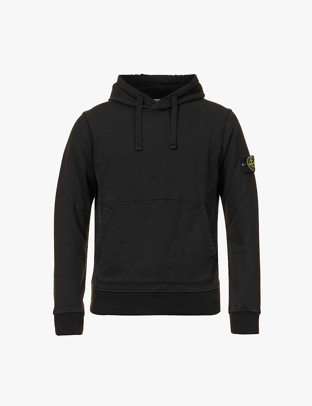 STONE ISLAND STONE ISLAND MEN'S BLACK BRAND-BADGE RELAXED-FIT COTTON-JERSEY HOODY,65433219