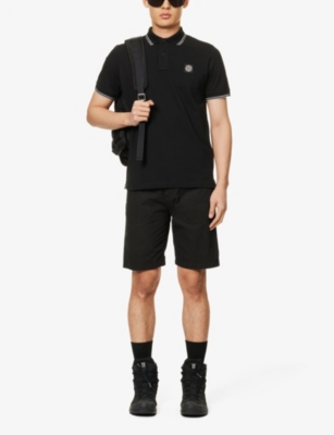 Shop Stone Island Logo-badge Slim Fit Stretch-cotton Polo In Black