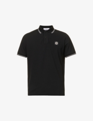Shop Stone Island Logo-badge Slim Fit Stretch-cotton Polo In Black