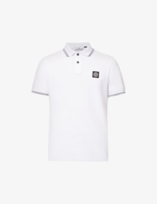 STONE ISLAND: Logo-badge slim fit stretch-cotton polo shirt