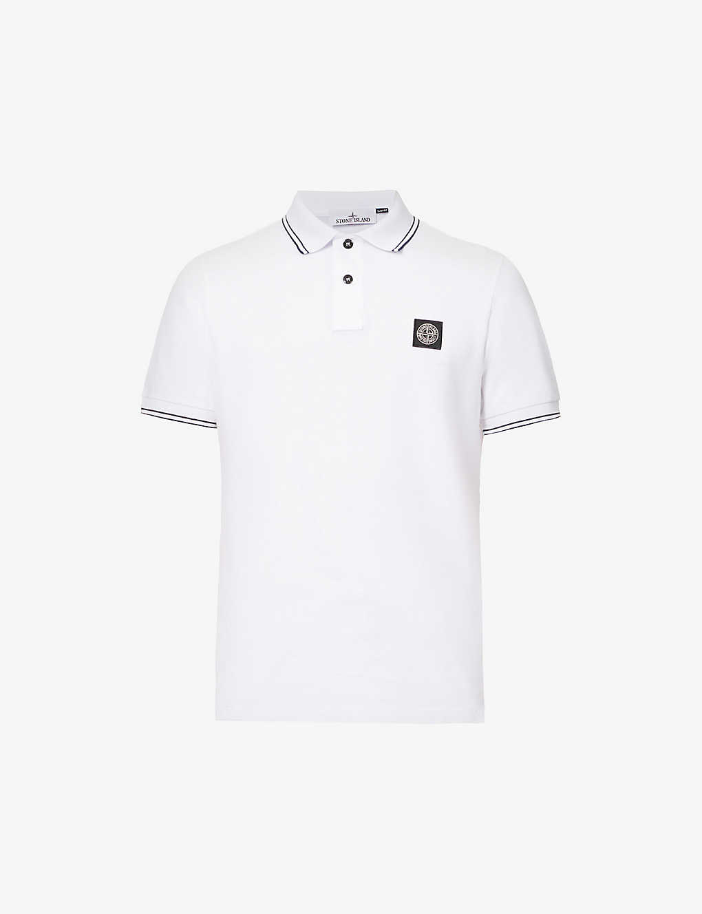 Shop Stone Island Logo-badge Slim Fit Stretch-cotton Polo Shirt In White
