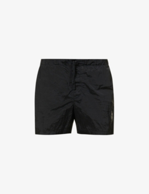 STONE ISLAND STONE ISLAND MEN'S BLACK NYLON METAL LOGO-PATCH SHELL SHORTS,65435138