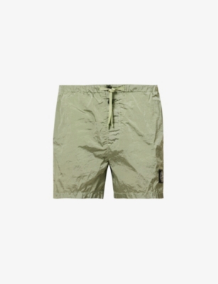 Stone Island Mens Light Green Nylon Metal Logo-patch Shell Shorts