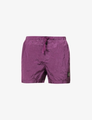 Stone Island Logo Patch Drawstring Swim Shorts In Magenta