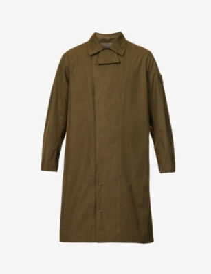 STONE ISLAND STONE ISLAND MEN'S MILITARY GREEN GHOST LOGO-PATCH COTTON TRENCH COAT,65436623