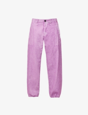 STONE ISLAND STONE ISLAND MEN'S MAGENTA MARINA RELAXED-FIT WIDE-LEG COTTON TROUSERS,65437316