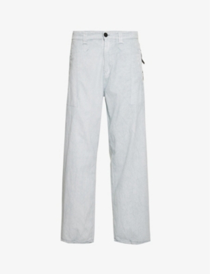 Stone Island Mens Sky Blue Marina Relaxed-fit Wide-leg Cotton Trousers
