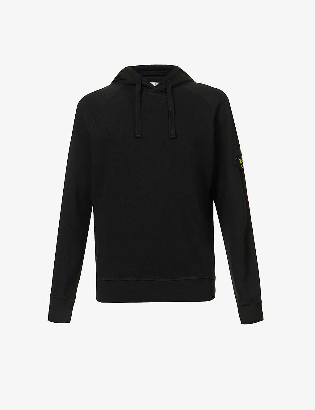Stone Island Mens Black Compass-badge Relaxed-fit Cotton-jersey Hoody