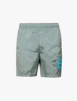 Stone Island Mens Sky Blue Logo-embroidered Shell Swim Shorts