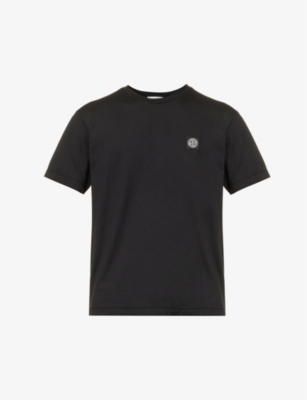 Stone Island Mens Black Logo-patch Regular-fit Cotton-jersey T-shirt