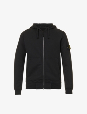 Stone Island Mens Black Logo-badge Relaxed-fit Cotton-jersey Hoody