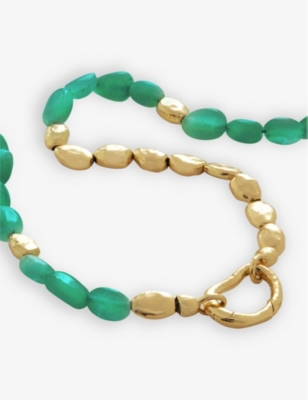 MONICA VINADER: Beaded-chain 18ct yellow gold-plated vermeil sterling-silver and green onyx necklace