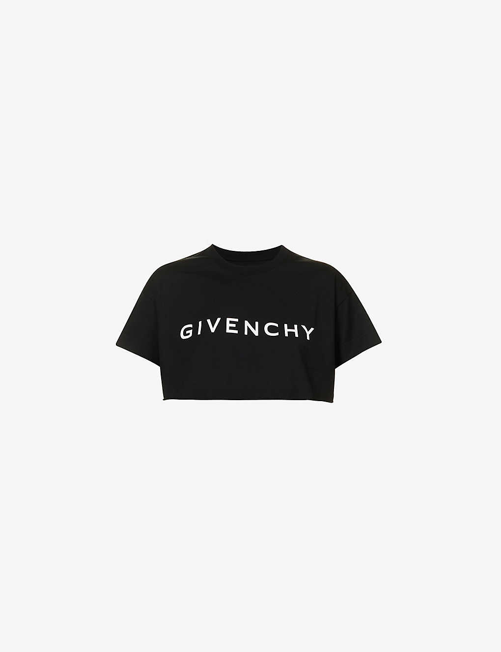 Givenchy Womens Black Logo-print Cropped Cotton T-shirt