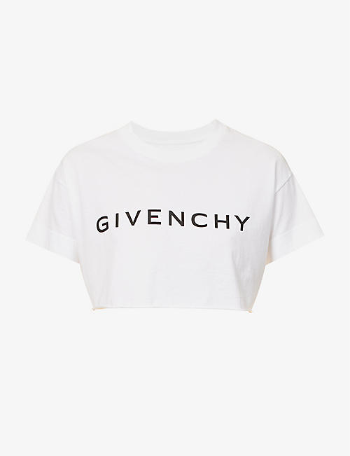 GIVENCHY: Logo-print cropped cotton T-shirt