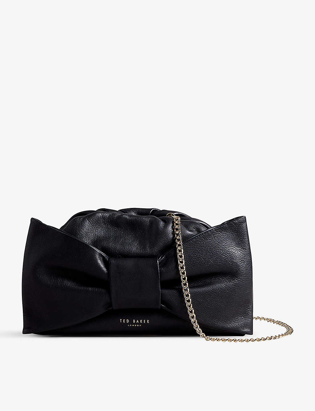 Ted Baker Womens Black Niasa Bow-embellished Leather Clutch Bag