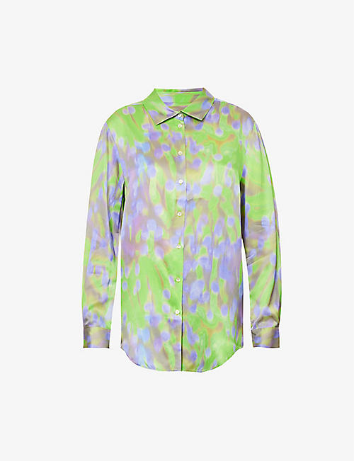ASCENO: London abstract-print relaxed-fit silk-satin pyjama top