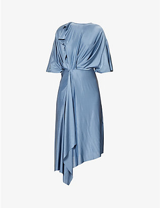 VICTORIA BECKHAM: Asymmetric twisted woven midi dress