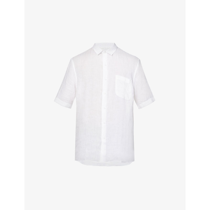 Sunspel Mens White Patch-pocket Short-sleeved Regular-fit Linen Shirt