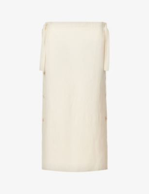 Totême Lyocell Linen Midi Skirt With Side Buttons In Vanilla