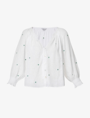 RAILS RAILS WOMEN'S GREEN DAISY EMBROIDERY MARIAH FLORAL-EMBROIDERY LINEN-BLEND SHIRT,65454191