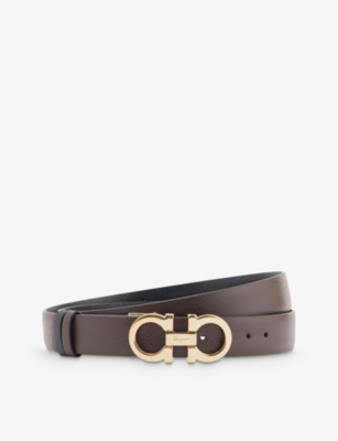 FERRAGAMO Reversible logo-plaque leather belt