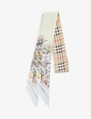 Burberry Montage Print Silk Skinny Scarf In Multicolour