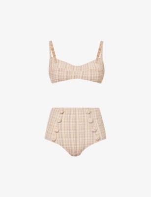 Lisa Marie Fernandez Magdalena Button-embellished Seersucker Bikini In Natural/sand Striped