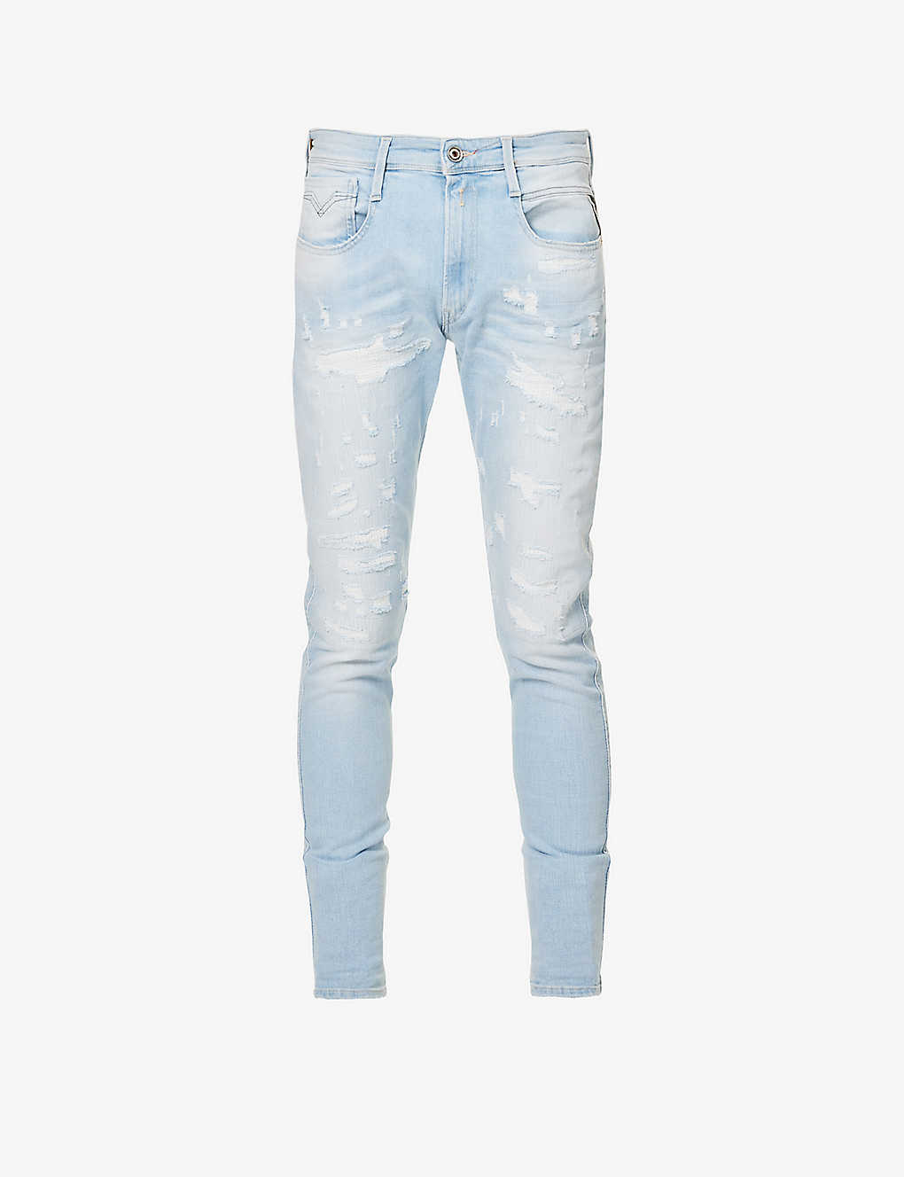 Replay Superlight Blue Bronny Faded-wash Tapered Slim-fit Stretch-denim Jeans | ModeSens