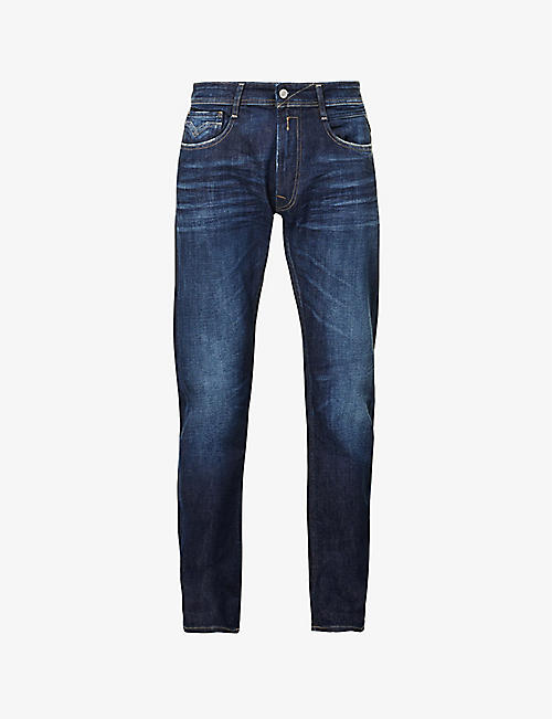 REPLAY: Rocco faded-wash straight-leg stretch-denim jeans