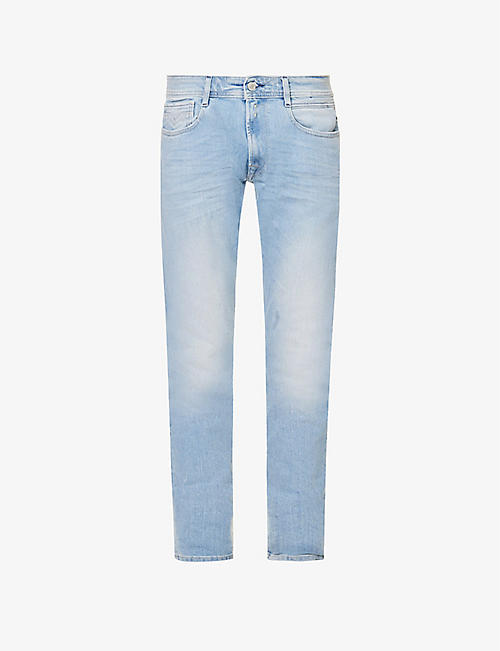 REPLAY: Rocco faded-wash regular-fit stretch-denim jeans
