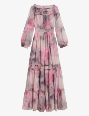 TED BAKER: Miray abstract-print ruffled crepe maxi dress