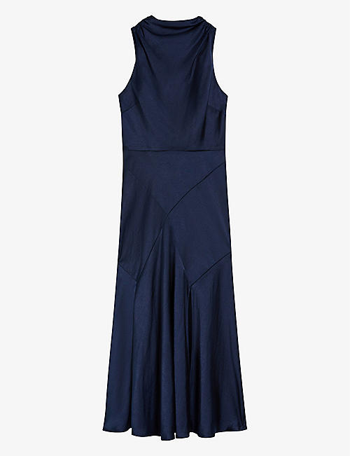 TED BAKER: Lilymay cowl-neck bias-cut satin midi dress