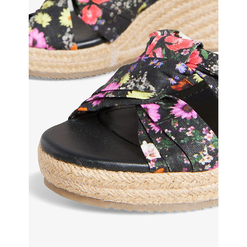 Shop Ted Baker Women's Black Cardima Floral-print Knotted Cotton Wedges