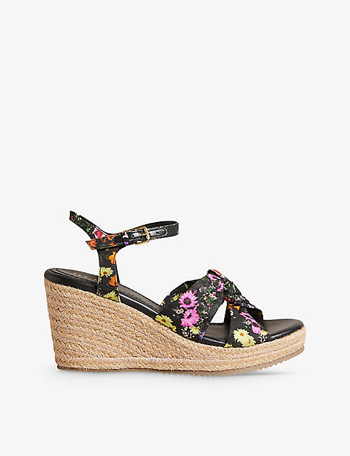 TED BAKER: Cardima floral-print knotted cotton wedges