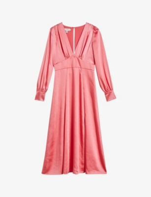 Ted Baker Womens Coral Daniia Blouson-sleeve Satin Midi Dress In Coral