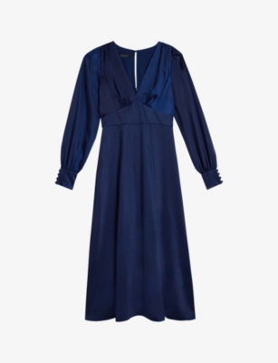 Ted Baker Daniia Blouson-sleeve Satin Midi Dress In Dk-blue