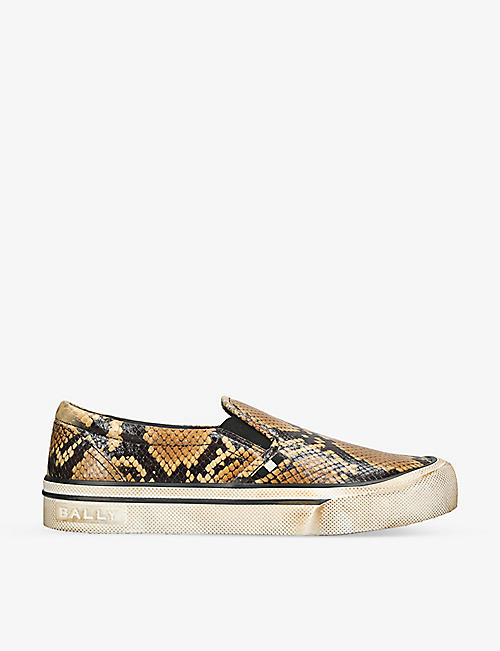 BALLY: Leory brand-tag snake-embossed leather low-top trainers