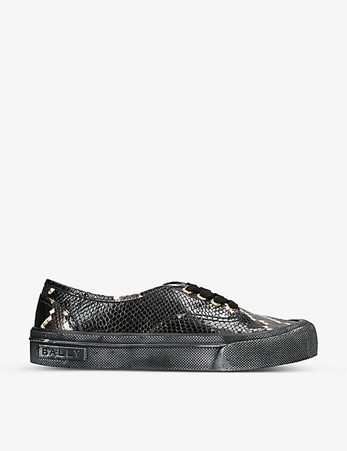 BALLY: Lyder brand-tag snake-embossed leather low-top trainers